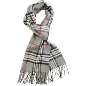 Women's Gray Plaid 2 Super Soft Classic Cashmere Feel Winter Scarves And Wraps